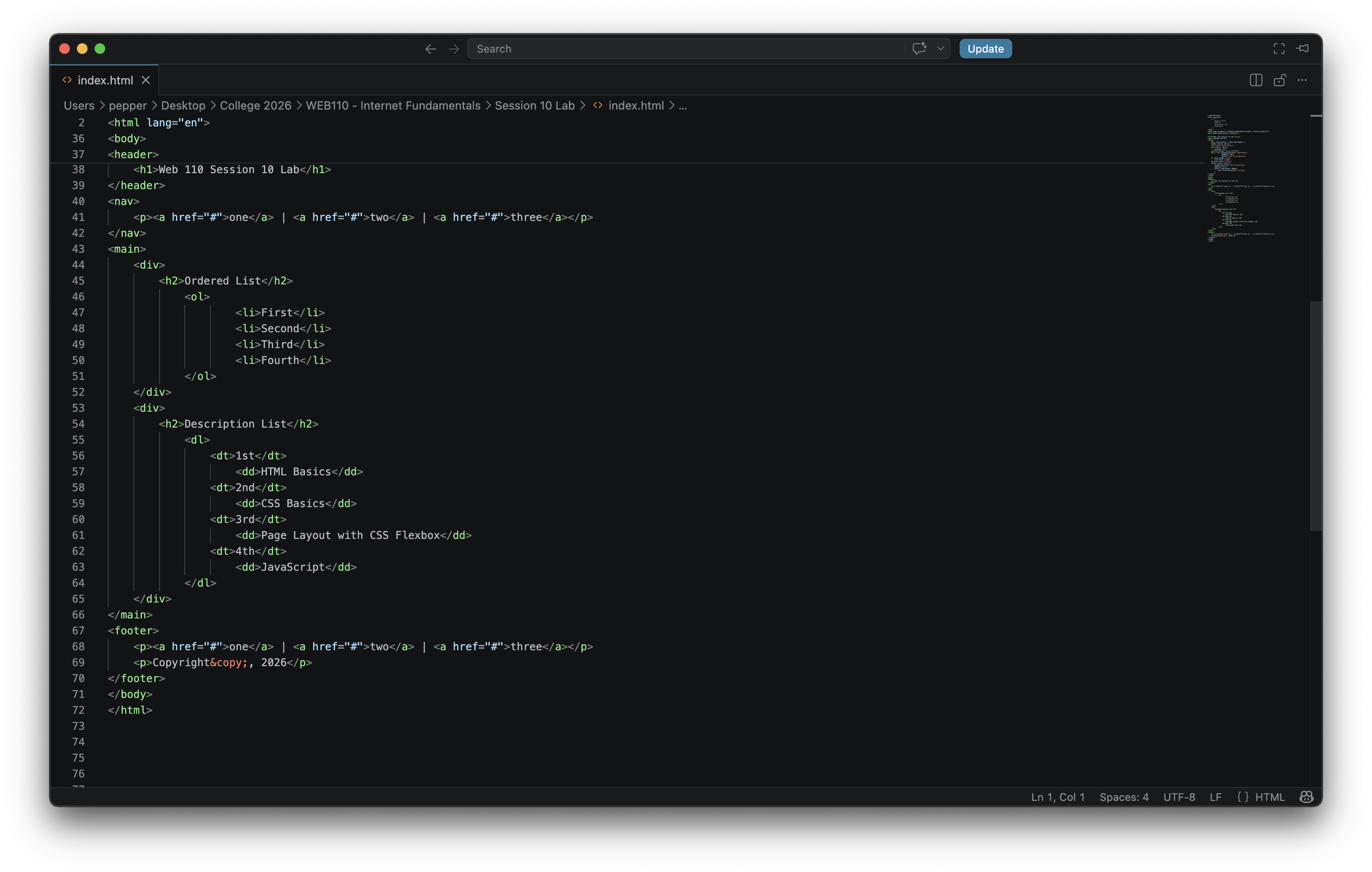 html code from module 10 viewed in Visual Studio Code