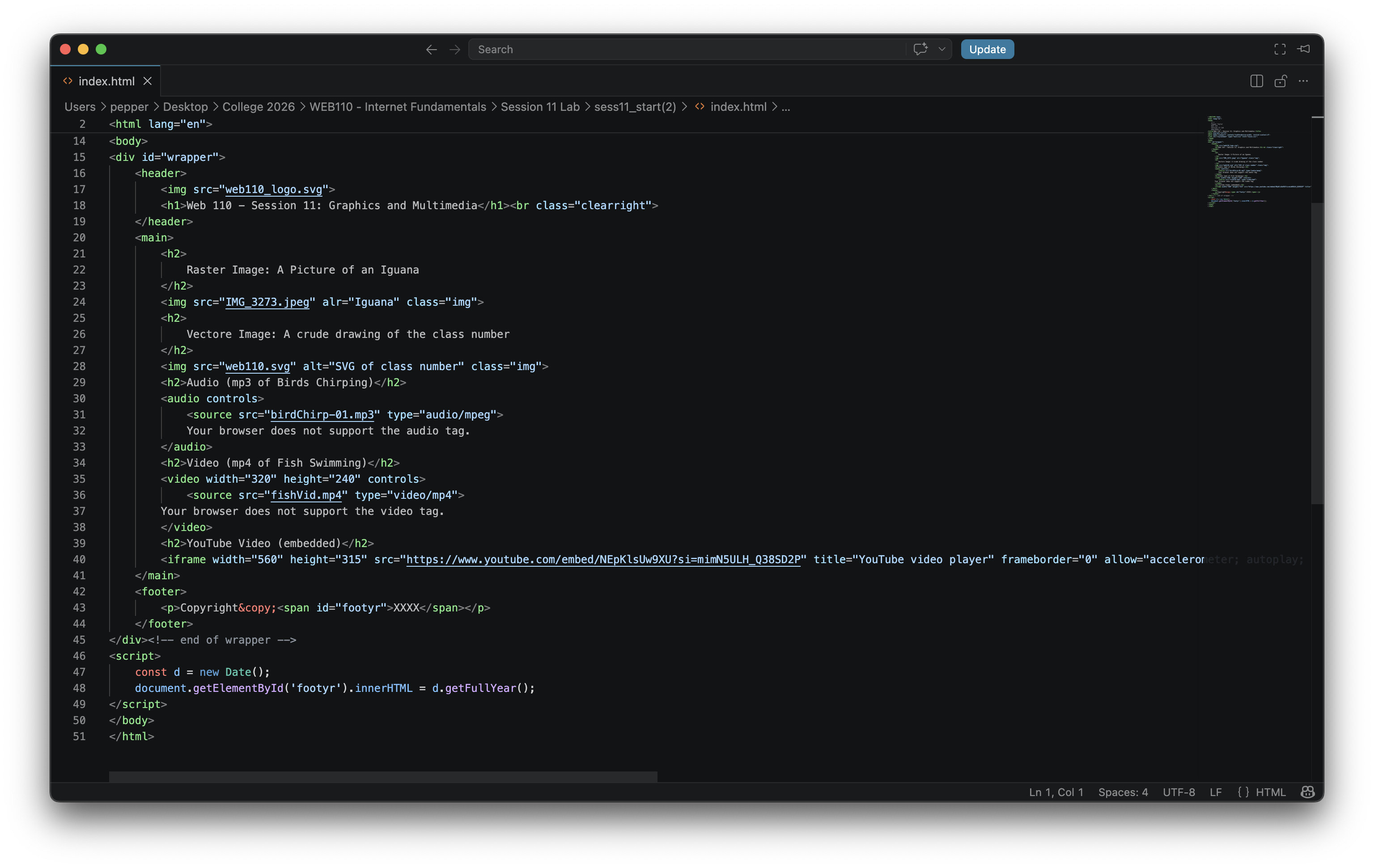 html code from module 11 viewed in Visual Studio Code