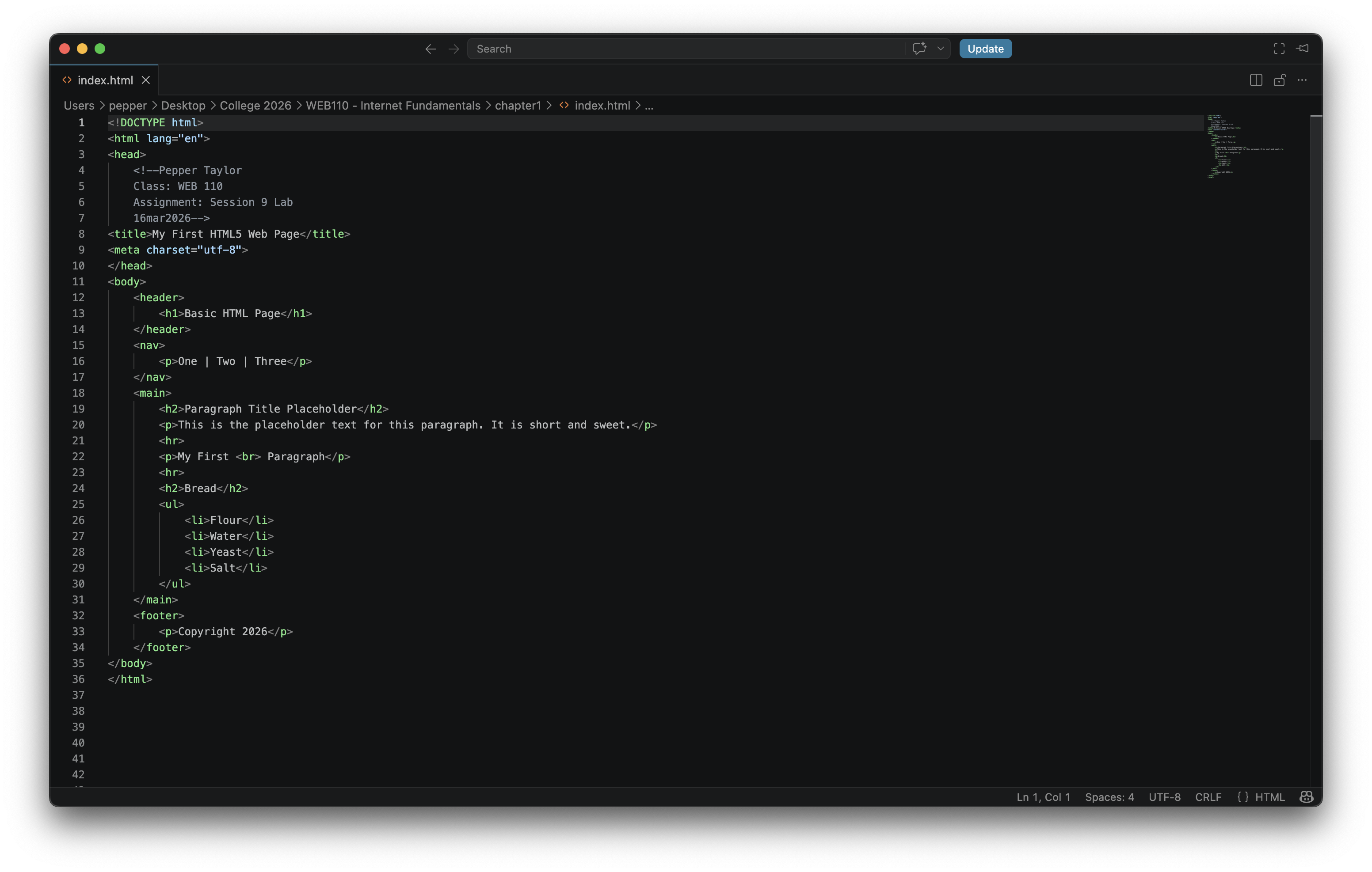 html code from module 9 viewed in Visual Studio Code